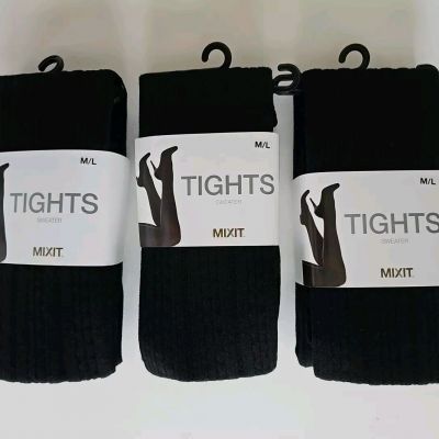 3 Mixit Sweater Tights Black Sz M/L NEW Set Lot of Three